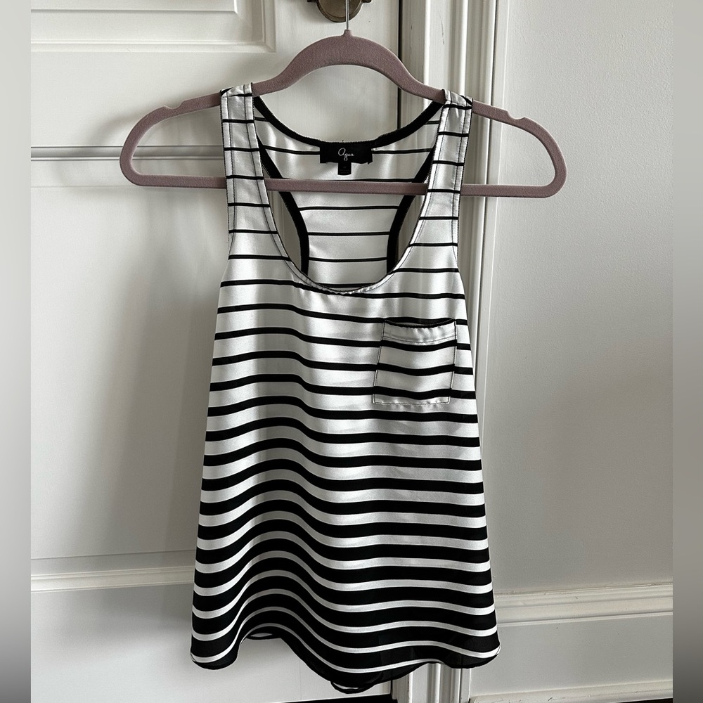 Aqua Black & White Stripe Sleeveless Blouse